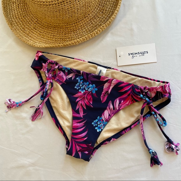 Swimsuits For All 💦Blue Hawaiian Tropical Printed Tie-Side Bikini Bottom Sz10 - Picture 2 of 6